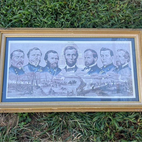 Vintage Framed History American Union Confederates President Generals